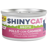 Пълноценна консервирана храна за котки GimCat  SHINYCAT CHICKEN WITH SHRIMPS парченца пилешко месо и скариди в натурален бульон